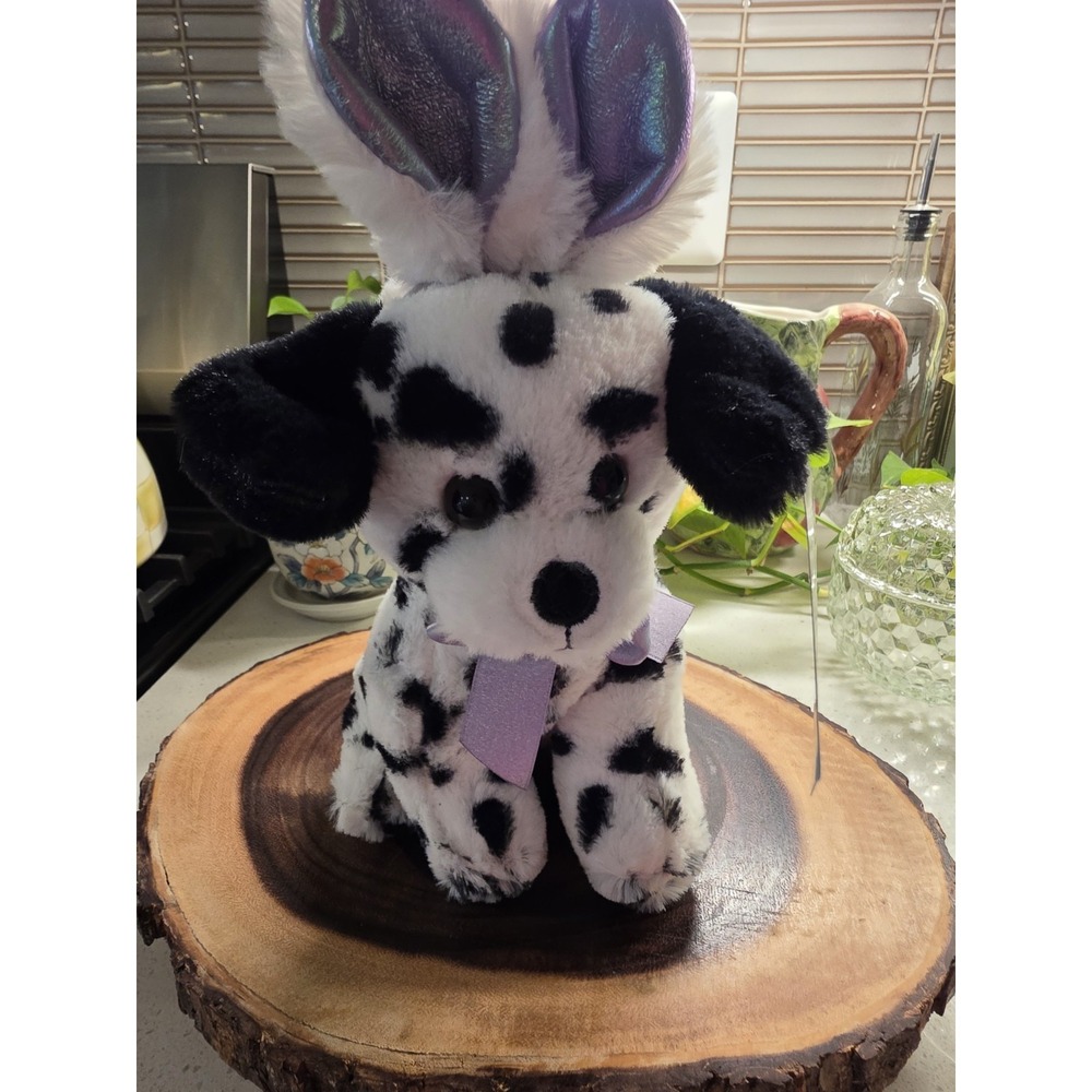 Walmart Puppy Dog Plush Stuffed Animal Wearing Bunny Rabbit Ears Black White NWT